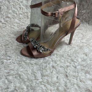 Jewel Badgley Mischka Merida Blush Satin Rhinestone Ankle Strap SZ7